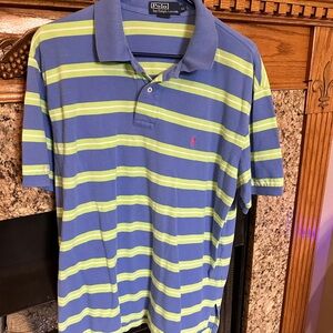 Polo by Ralph Lauren Men's Blue and Green Striped Shirt XL